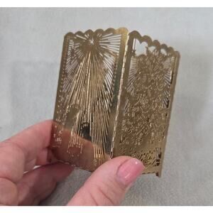 Vintage Gold Metal Christmas Tree Tea Light Candle Holder Nativity Scene